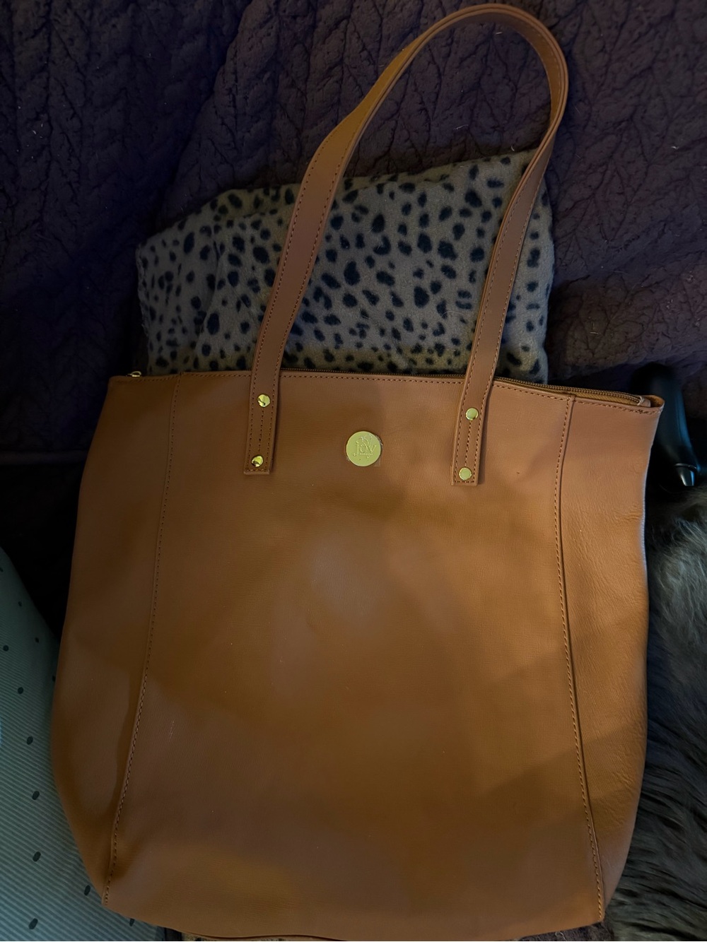 Joy Mangano Tan Tote Bag with Gold Accent